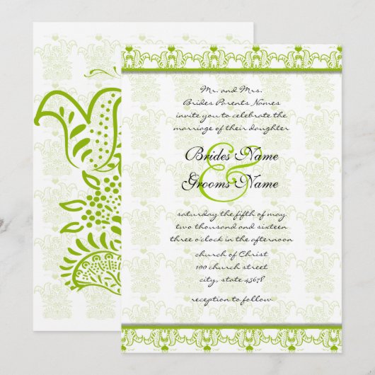 Faire-part de mariage pour oiseaux amoureux vert p (Devant / Derrière)