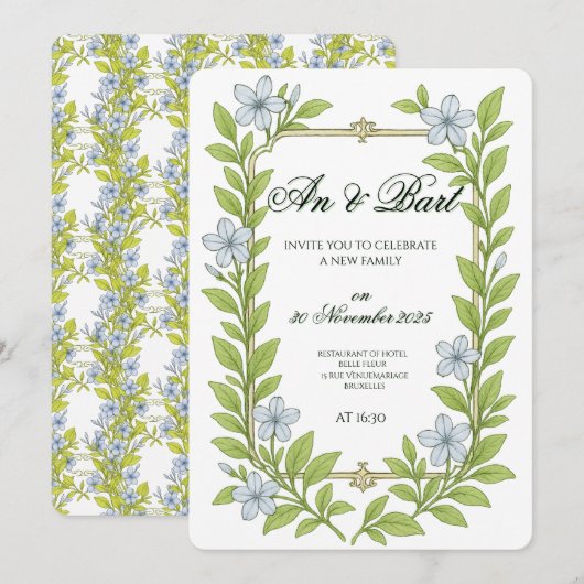 Faire-part de mariage pour seniors style floral (Devant / Derrière)