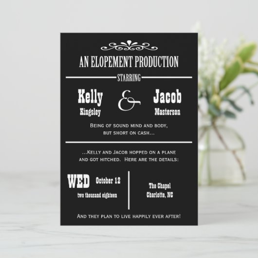 Faire-part de mariage pour un mariage intime et en (Debout devant)