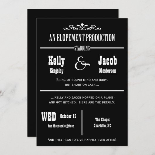 Faire-part de mariage pour un mariage intime et en (Devant / Derrière)