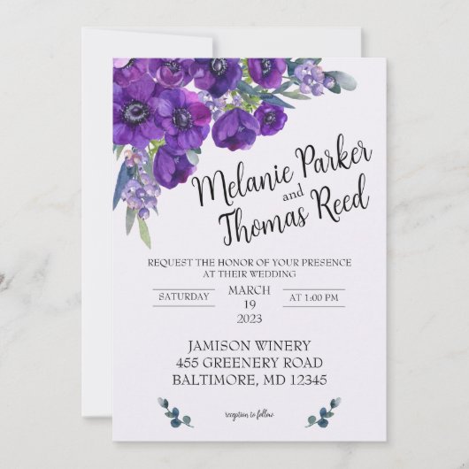 Faire-part de mariage pourpre (Devant)