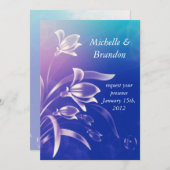 Faire-part de mariage pourpre bleu de fleur (Devant / Derrière)