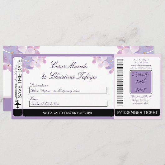 Faire-part de mariage pourpre de carte (Devant / Derrière)