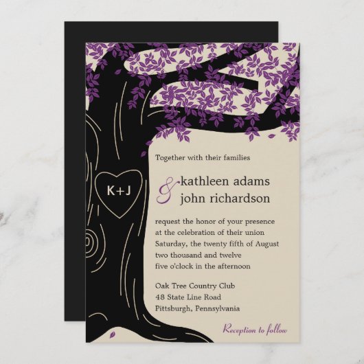 Faire-part de mariage pourpre de chêne (Devant / Derrière)