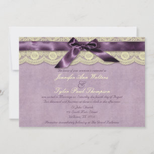 Faire-part de mariage pourpre de cru de dentelle