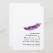 Faire-part de mariage pourpre de plume de Boho (Devant / Derrière)