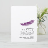 Faire-part de mariage pourpre de plume de Boho (Debout devant)