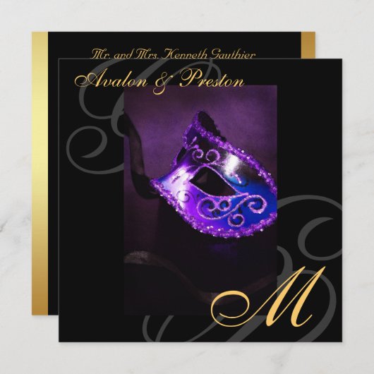 Faire-part de mariage pourpre de remous de masque (Devant / Derrière)