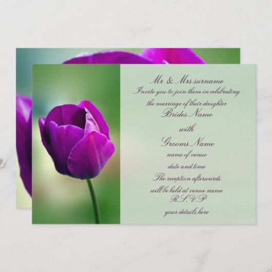 Faire-part de mariage pourpre de tulipe (Devant / Derrière)