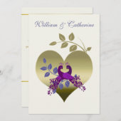 Faire-part de mariage pourpre d'inséparables de (Devant / Derrière)