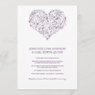 Faire-part de mariage pourpre du coeur floral