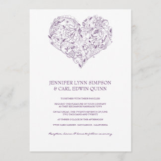 Faire-part de mariage pourpre du coeur floral