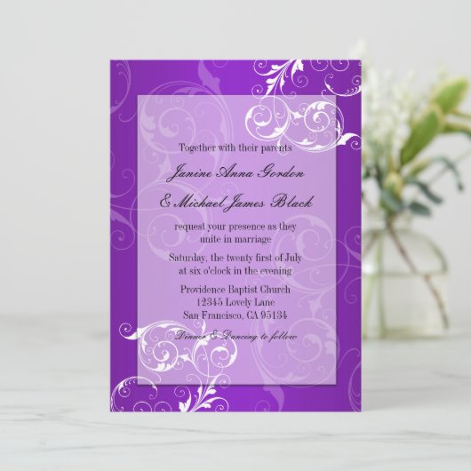 Faire-part de mariage pourpre et blanc (Debout devant)