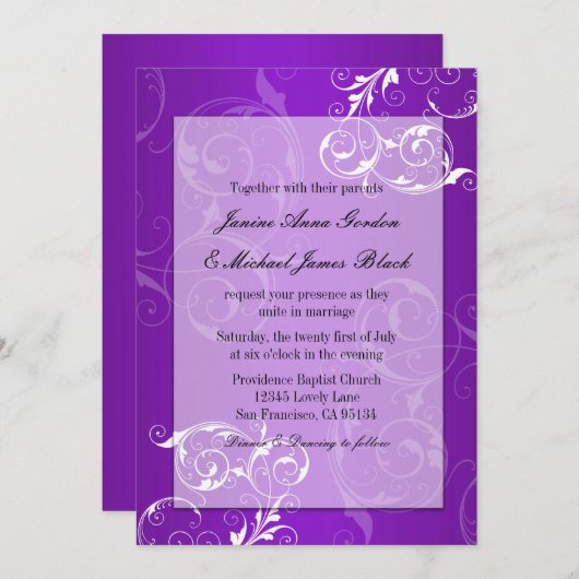 Faire-part de mariage pourpre et blanc (Devant / Derrière)