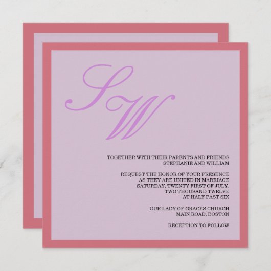 Faire-part de mariage pourpre et corail (Devant / Derrière)