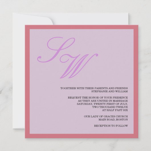 Faire-part de mariage pourpre et corail (Devant)