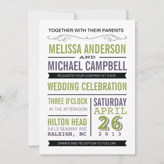 Faire-part de mariage pourpre et vert de (Devant)