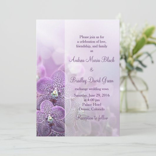 Faire-part de mariage pourpre orchidée (Debout devant)