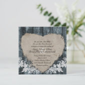 Faire-part de mariage primitif en bois bleu (Debout devant)