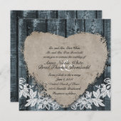 Faire-part de mariage primitif en bois bleu (Devant / Derrière)