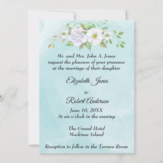 Faire-part de mariage printanier avec fleurs de ma (Devant)