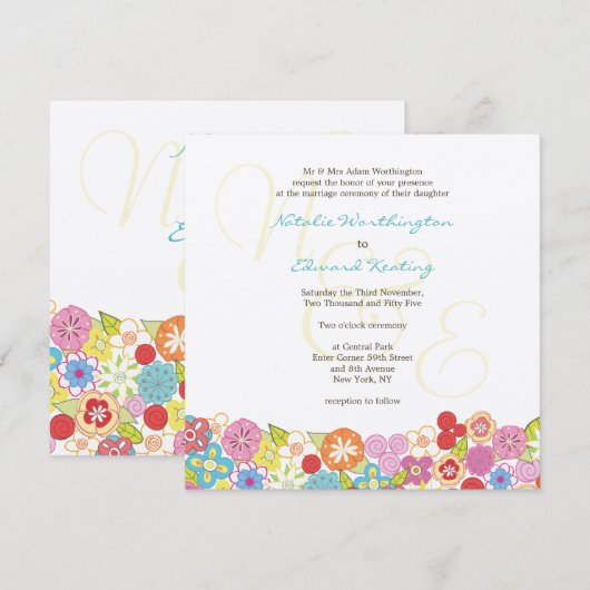 Faire-part de mariage printemps été Monogramme (Devant / Derrière)