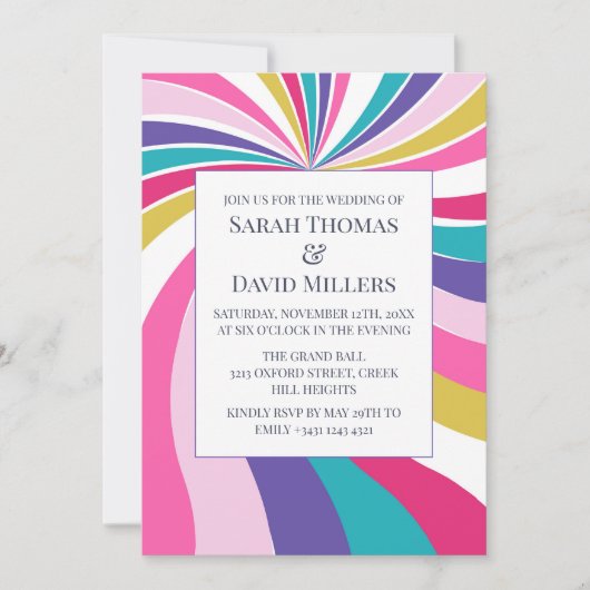 Faire-part de mariage psychédélique ronde rétro (Devant)