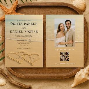 Faire-part de mariage QR Code photo tropical Cœurs