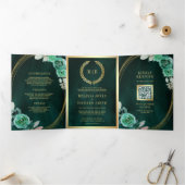 Faire-part de mariage QR Code Roses Vert Émeraude (Intérieur)
