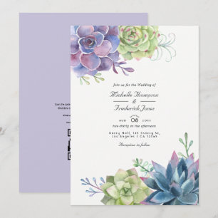 Faire-part de mariage QR Code Succulents Aquarelle