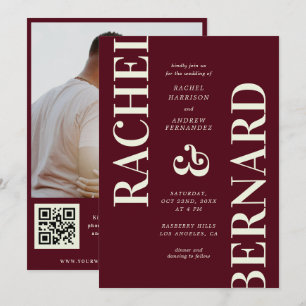 Faire-part de mariage QR Code typographique Burgun