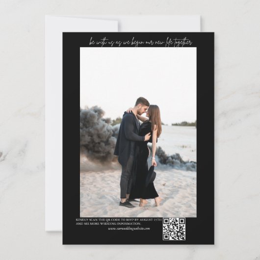 Faire-part de mariage QR noir blanc (Dos)