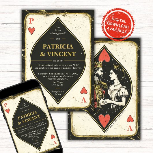 Faire-part de mariage Queen and King Poker Card