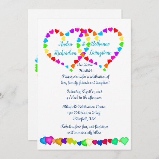 Faire-part de mariage Rainbow Hearts (Devant / Derrière)