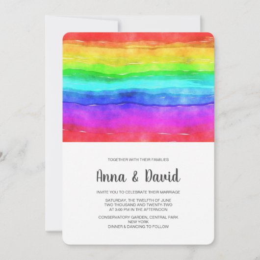 Faire-part de mariage Rainbow Watercolor moderne (Devant)