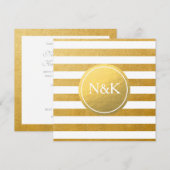 Faire-part de mariage rayé à motif feuille blanche (Devant / Derrière)