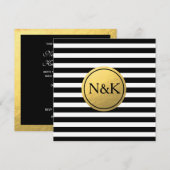 Faire-part de mariage rayé noir blanc et or métall (Devant / Derrière)
