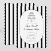 Faire-part de mariage rayé noir et blanc à bord fe (Devant / Derrière)