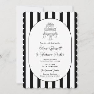 Faire-part de mariage rayé noir et blanc à bord fe