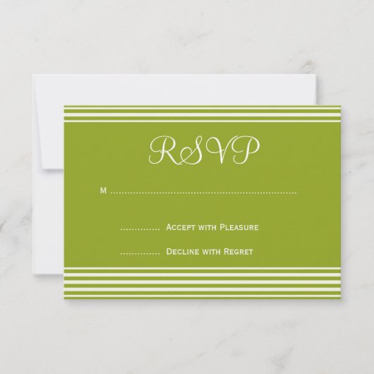 Faire-part de mariage rayé vert et blanc RSVP (Devant)