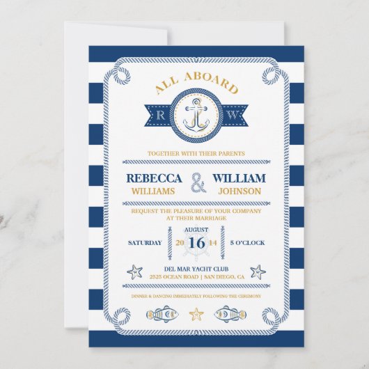 Faire-part de mariage Rayures Nautiques (Devant)