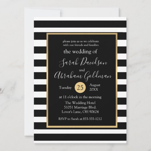 Faire-part de mariage rayures noires et blanches (Devant)