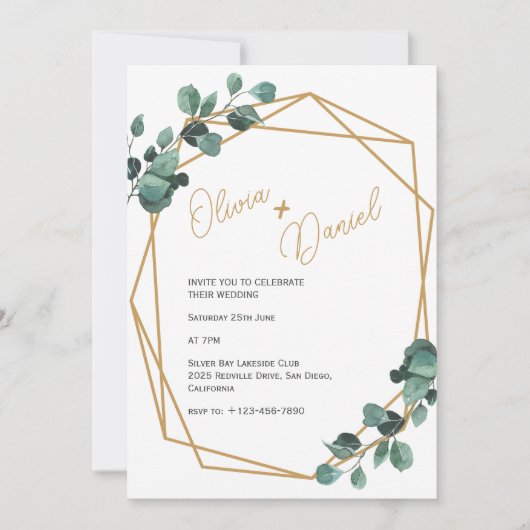 Faire-part de mariage Rectangle Or et Verdure (Devant)