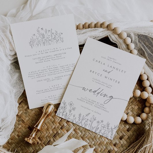 Faire-part de mariage recto verso Fleur sauvage Ca