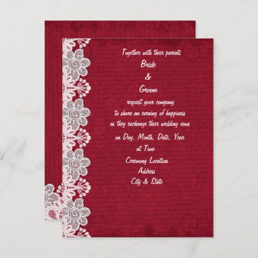 Faire-part de mariage Red Lace (Devant / Derrière)