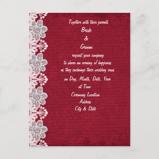 Faire-part de mariage Red Lace (Devant)