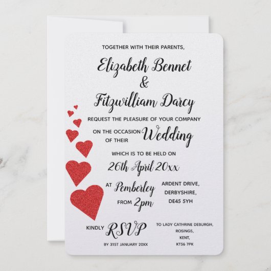 Faire-part de mariage Red Parties scintillant Hear (Dos)