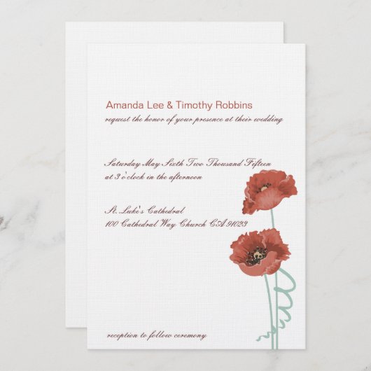 Faire-part de mariage Red Peonies (Devant / Derrière)