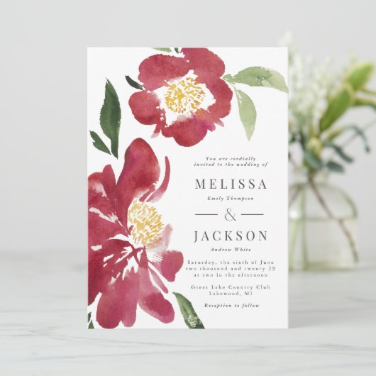 Faire-part de mariage Red Peonies (Debout devant)