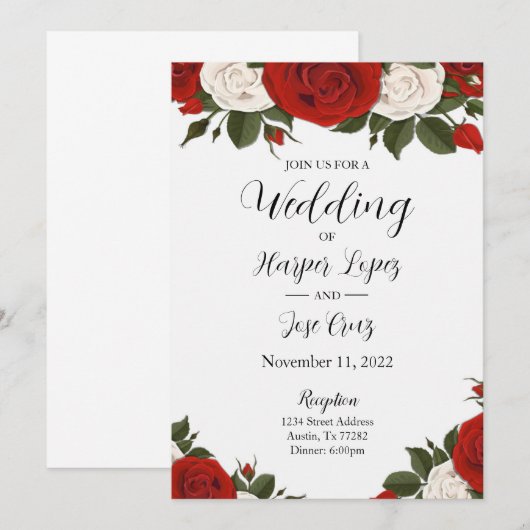 Faire-part de mariage Red Roses (Devant / Derrière)